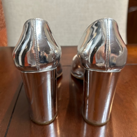 Prada Peep Toe Block Heel Silver Metallic Leather Pump Size 37.5 - Picture 5 of 6